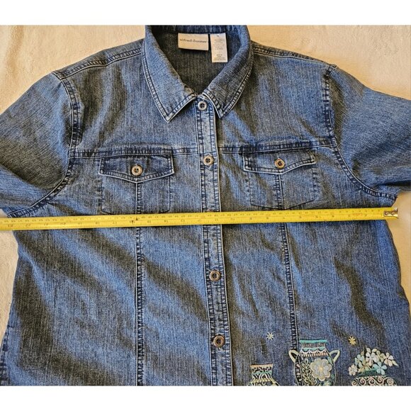 Alfred Dunner Denim Shirt Jacket South West Embellish Embroidery Pocket Size 18 - Picture 9 of 12